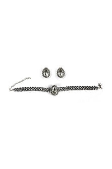 Two-Tone Finish Bead & Stone Choker Necklace Set