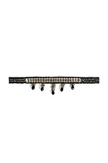 Two-Tone Finish Metal Bead & Crystal Stone Choker Necklace
