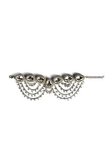 Two-Tone Finish Metal Beads & Stone Anklets (Set of 2)