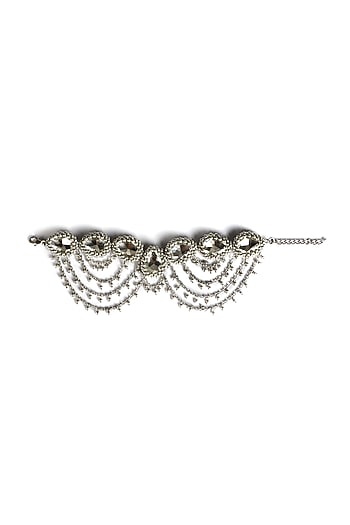 Two-Tone Finish Metal Beads & Stone Anklets (Set of 2)