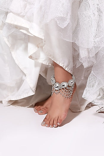 Two-Tone Finish Metal Beads & Stone Anklets (Set of 2)