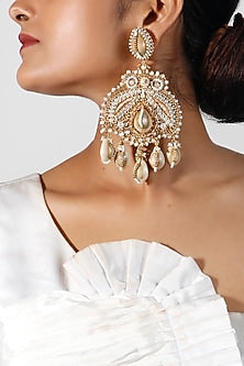 Gold Plated Shell Pearl Dangler Earrings