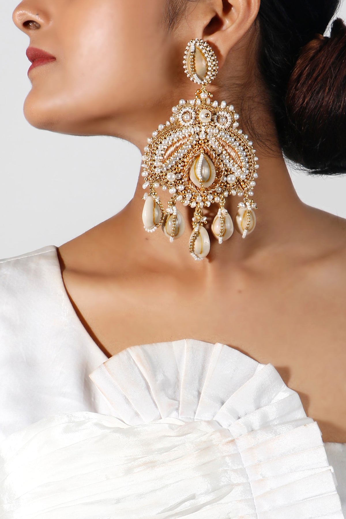 Gold Plated Shell Pearl Dangler Earrings