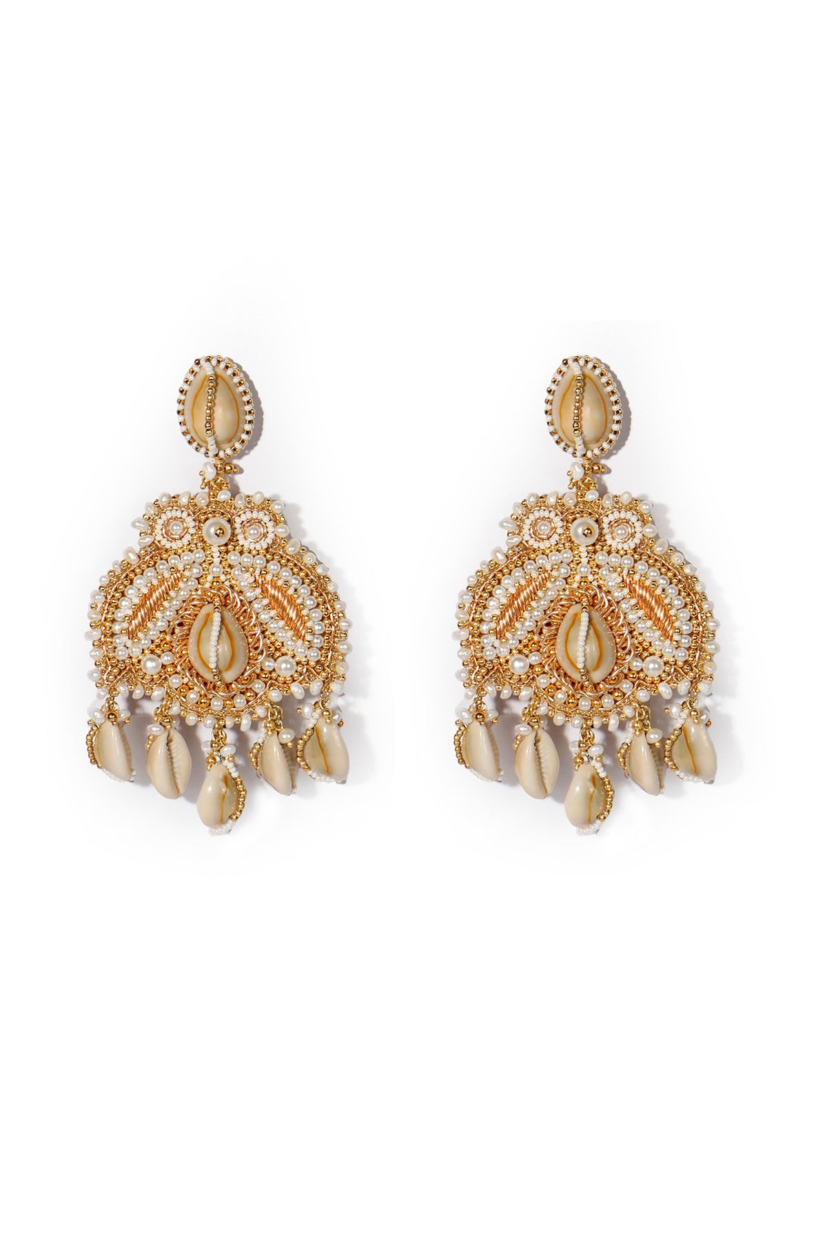 Gold Plated Shell Pearl Dangler Earrings