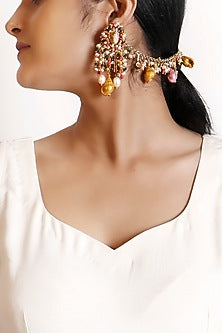 Gold Plated Shell Pearl Dangler Earrings