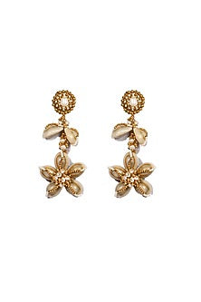 Gold Plated Shell Pearl Dangler Earrings