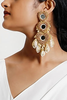 Gold Plated Shell Pearl Dangler Earrings