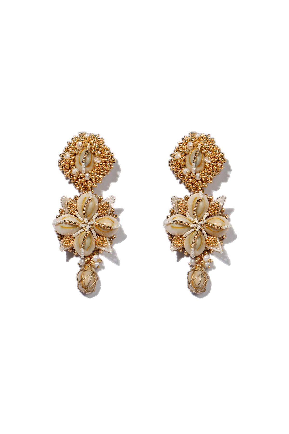 Gold Plated Shell Pearl Dangler Earrings