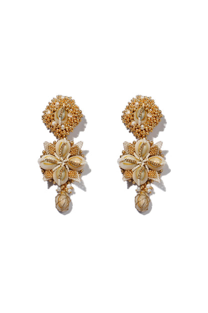 Gold Plated Shell Pearl Dangler Earrings