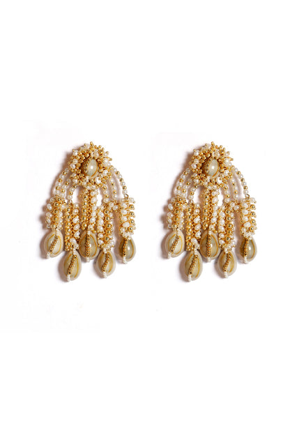 Gold Plated Shell Pearl Dangler Earrings