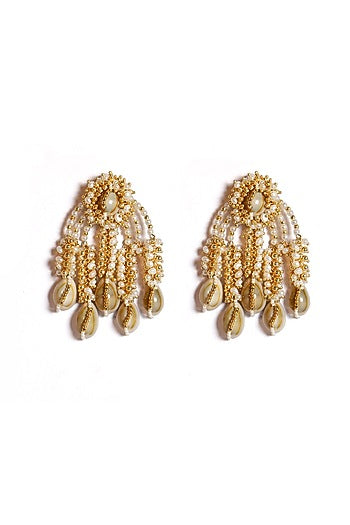 Gold Plated Shell Pearl Dangler Earrings