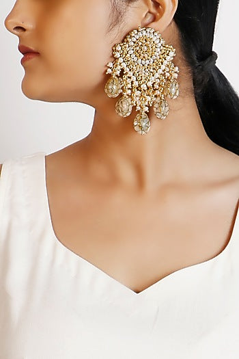 Gold Plated Shell Pearl Dangler Earrings