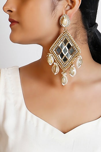 Gold Plated Shell Pearl Dangler Earrings