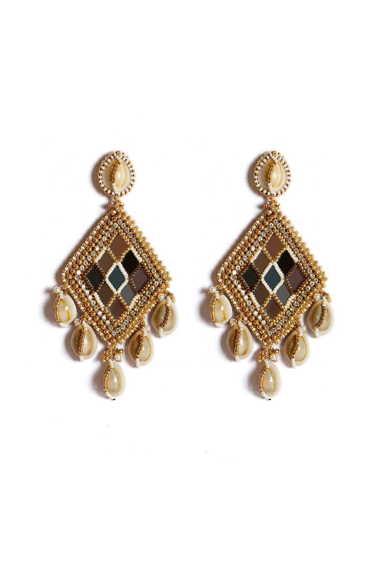 Gold Plated Shell Pearl Dangler Earrings
