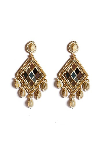 Gold Plated Shell Pearl Dangler Earrings