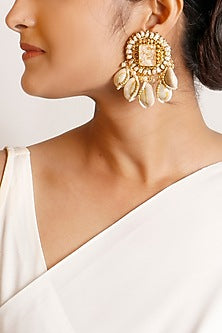 Gold Plated Shell Pearl & Beaded Dangler Earrings