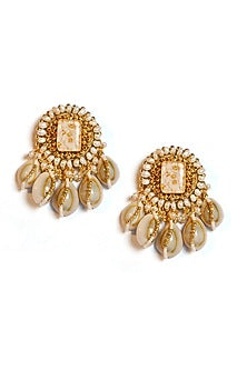 Gold Plated Shell Pearl & Beaded Dangler Earrings