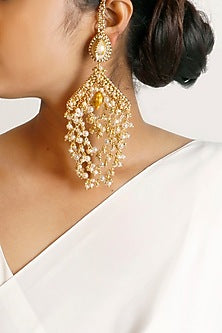 Gold Plated Shell Pearl Dangler Earrings