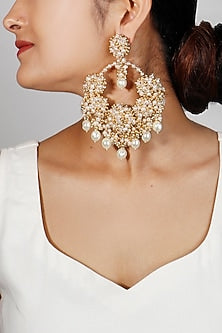Gold Plated Beads & Pearl Chandbali Earrings