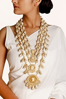Gold Plated Shells Enameled Long Necklace
