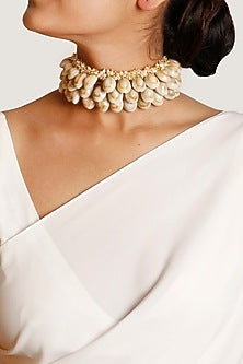 Gold Plated Shell & Pearl Choker Necklace