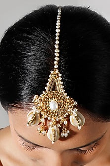 Gold Plated Shell & Beaded Maangtikka