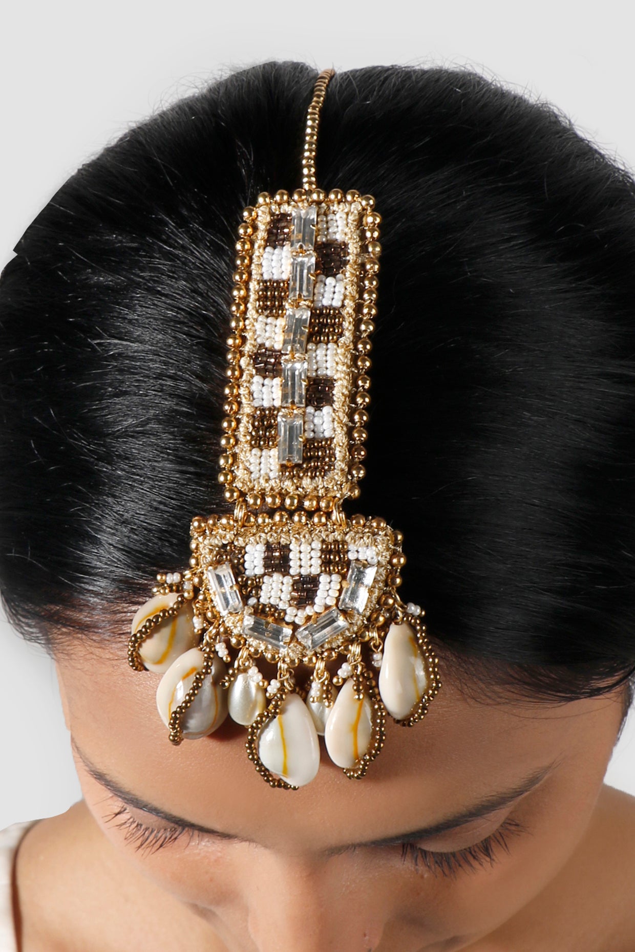Gold Plated Beads & Pearl Maang Tikka