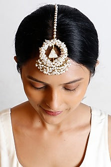 Gold Plated Pearl Enameled Maang Tikka