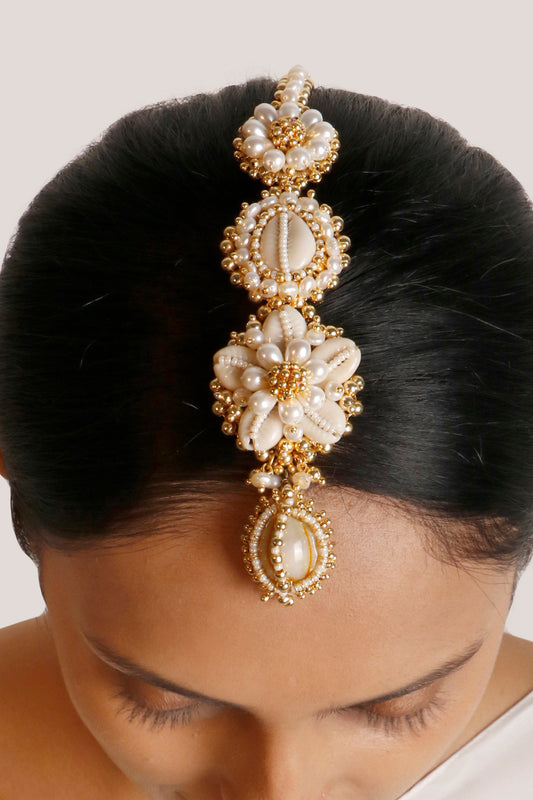 Gold Plated Pearl & Shell Maang Tikka
