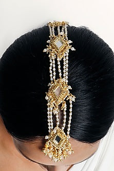 Gold Plated Mirror & Pearl Maang Tikka
