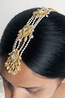 Gold Plated Mirror & Pearl Maang Tikka