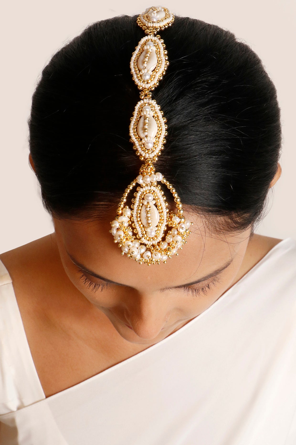 Gold Plated Pearl & Shell Maang Tikka
