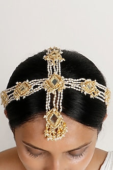 Gold Plated Mirror & Pearl Mathapatti