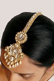 Gold Plated Pearl & Shell Maang Tikka