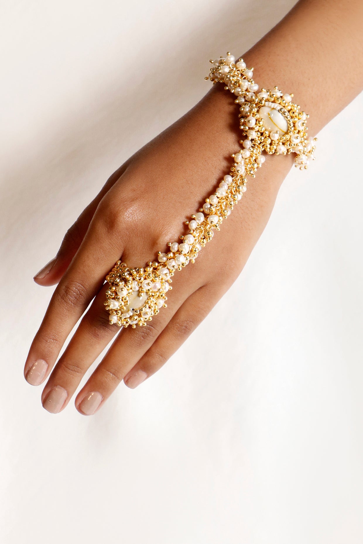 Gold Plated Shell & Pearl Haathphool