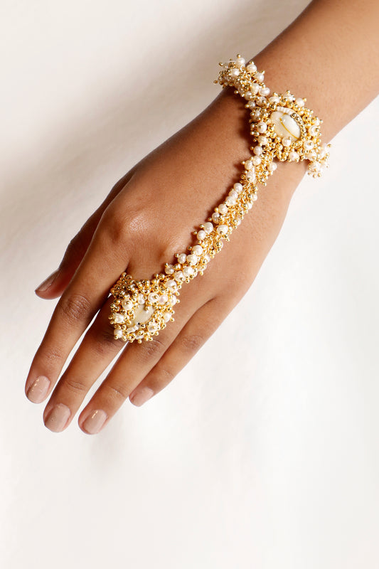 Gold Plated Shell & Pearl Haathphool