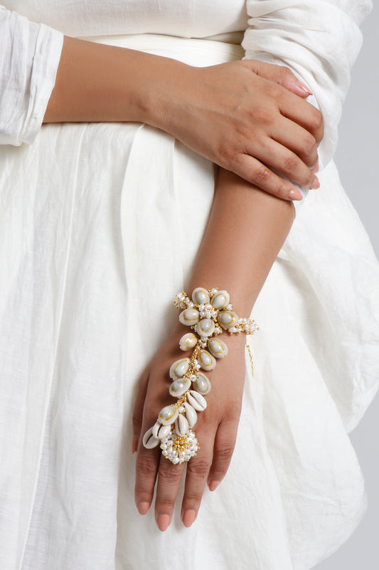 Gold Plated Pearl Hand Embroidered Hath Phool