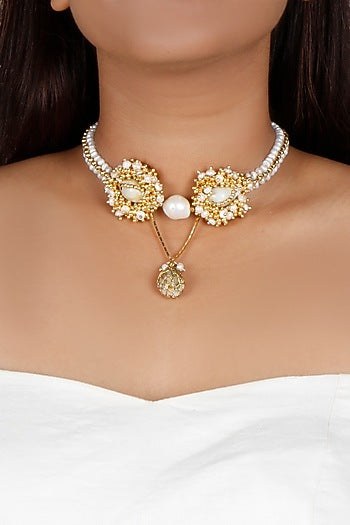 Gold Plated Pearl Choker Necklace