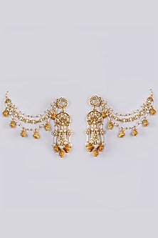Gold Plated Zircons & Shells Dangler Earrings
