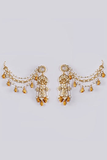 Gold Plated Zircons & Shells Dangler Earrings