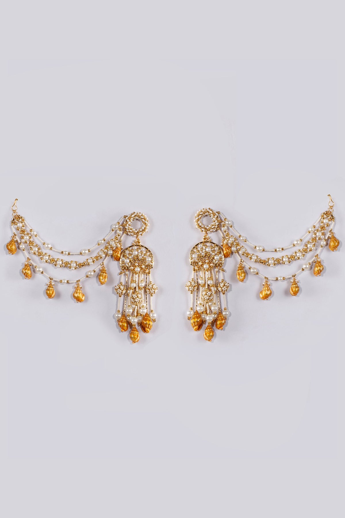 Gold Plated Zircons & Shells Dangler Earrings