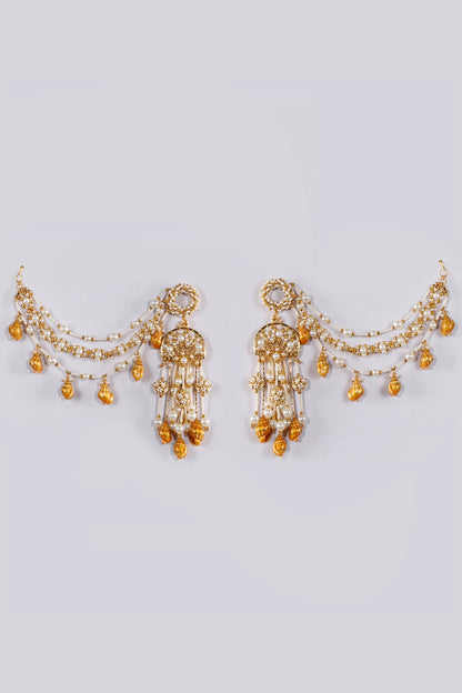 Gold Plated Zircons & Shells Dangler Earrings
