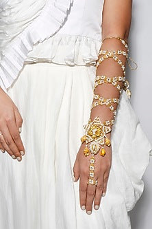 Gold Plated Enameled Shells Haath Phool