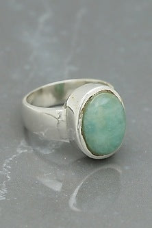 White Finish Aquamarine Oval Ring In Sterling Silver