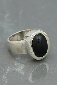 White Finish Black Onyx Oval Ring In Sterling Silver