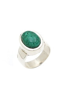 White Finish Chrysocolla Oval Ring In Sterling Silver