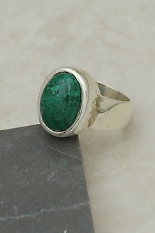 White Finish Chrysocolla Oval Ring In Sterling Silver
