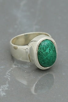 White Finish Chrysocolla Oval Ring In Sterling Silver