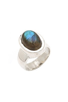 White Finish Labradorite Oval Ring In Sterling Silver