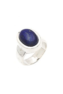 White Finish Lapis Lazuli Oval Ring In Sterling Silver